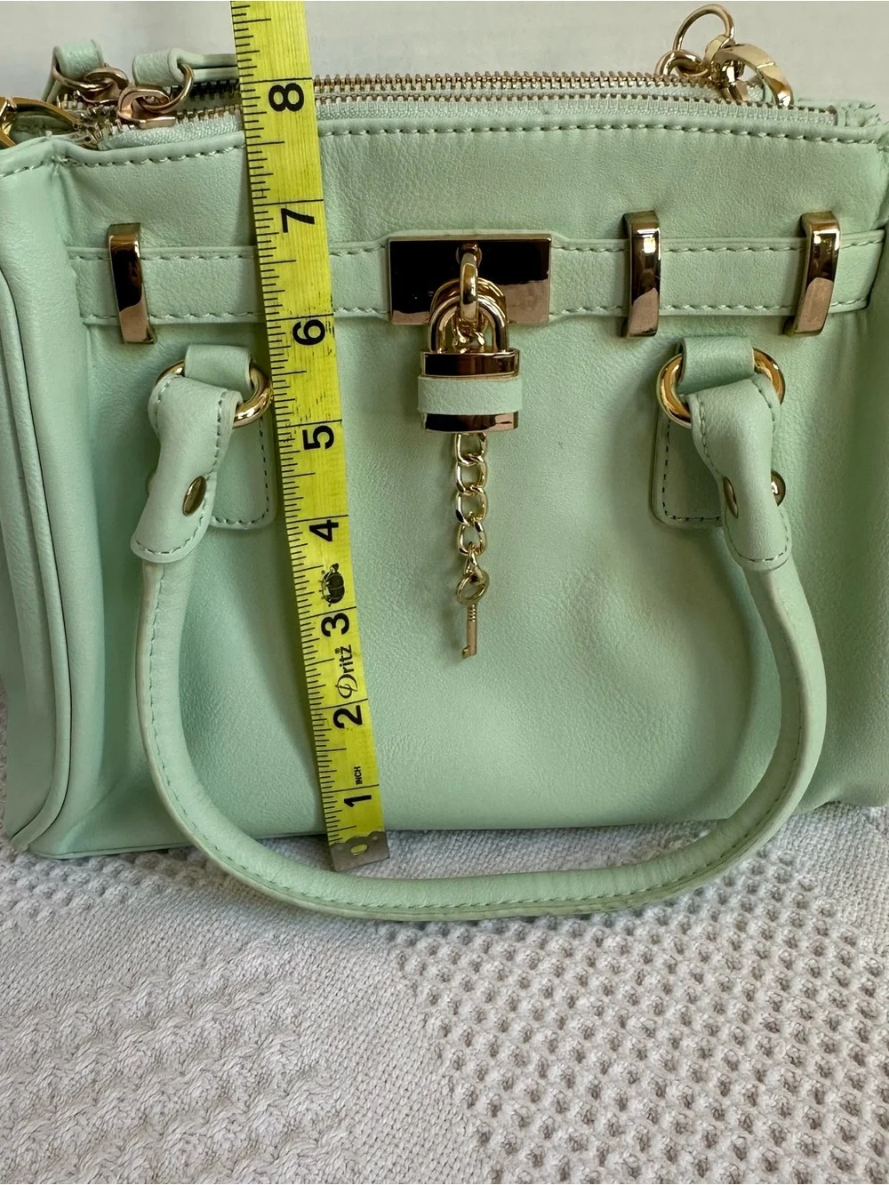 ALDO Retro Mint Green Purse Faux-Leather Satchel Crossbody Bag-Gold Accents